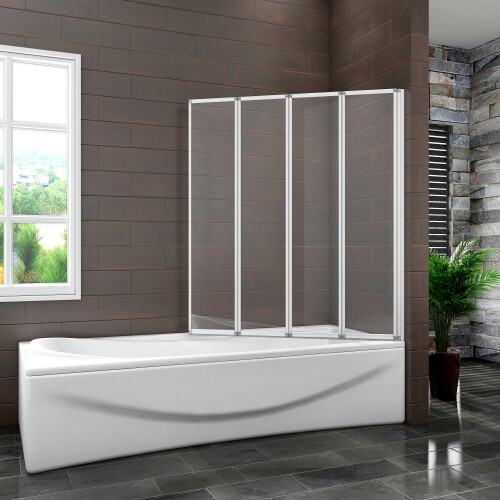 AICA Aica 1000x1400mm 4 Fold Folding Bath Shower Screen 4mm Toughen Glass 2