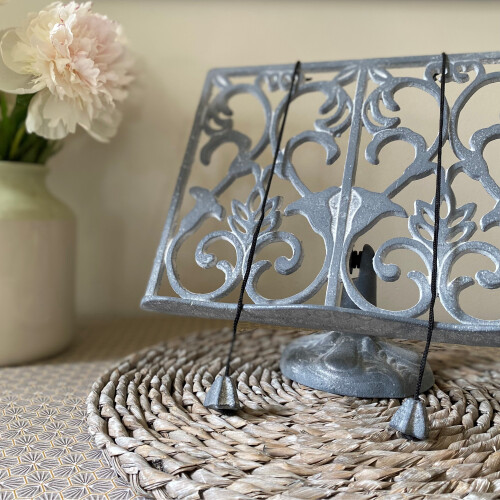 Cast Iron Floral Cookbook Stand in Grey 1