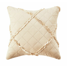 (Beige, Cushion Cover 17" x 17") Ruffle Embossed Quilted Bedspread Bed Throw Single Double King Size Bedding Set