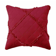 (Red, Filled Cushion 17" x 17") Ruffle Embossed Quilted Bedspread Bed Throw Single Double King Size Bedding Set