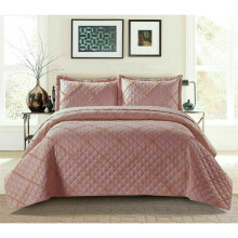 (Pink, Double) Ruffle Embossed Quilted Bedspread Bed Throw Single Double King Size Bedding Set