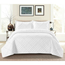 (White, Double) Ruffle Embossed Quilted Bedspread Bed Throw Single Double King Size Bedding Set