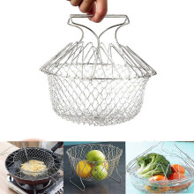 Foldable Frying Basket Stainless Steel Extendable Drain Rack Kitchen Utensil Cooking Net