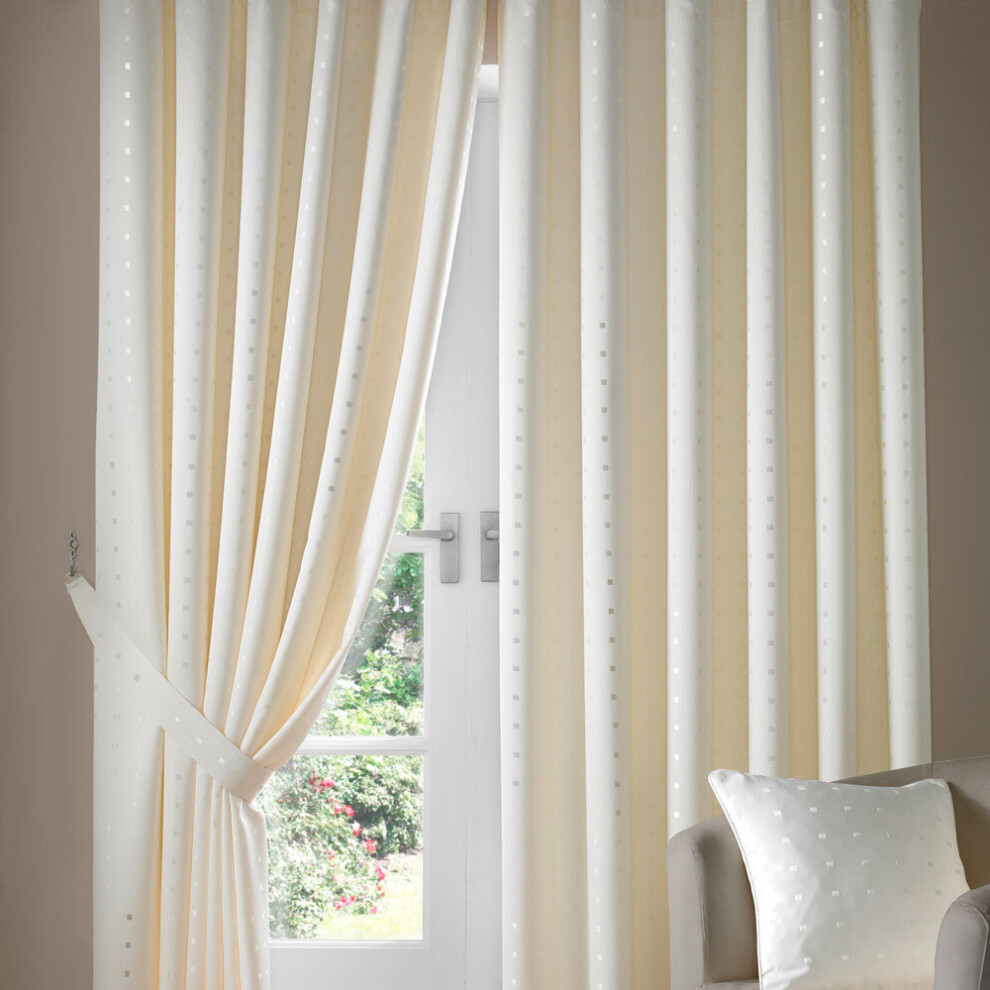 (Cream, 46 x 54 Inch) Alan Symonds Madison Doby Square Pencil Pleat Lined Curtains-image-OPC-P99982Z-NEW