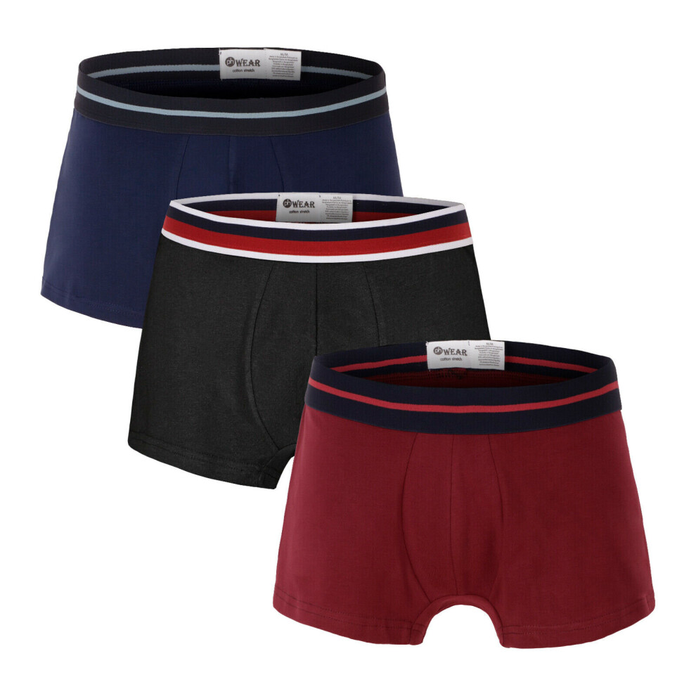 (Black / Navy / Maroon, M) Boxer Shorts 3 Trunks in PACK Men's Underwear UK