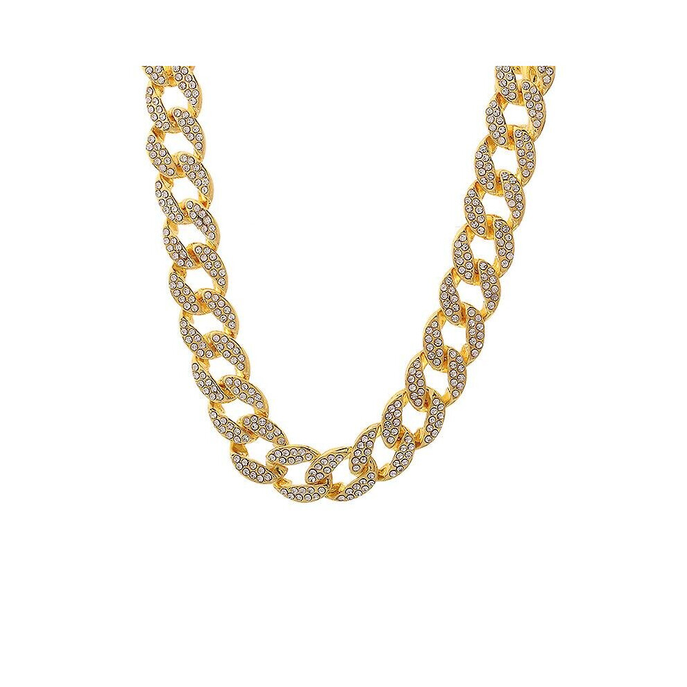 (Gold) 45Cm Cuban Necklace Inlaid Rhinestone Hip Hop Chain Cuban Thick Link Party Jewelry Gift Gold