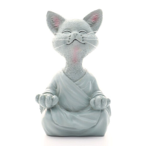 (Gray(1pcs)) Whimsical Buddha Cat Figurine Meditation Yoga Collectible Happy Cat Decor