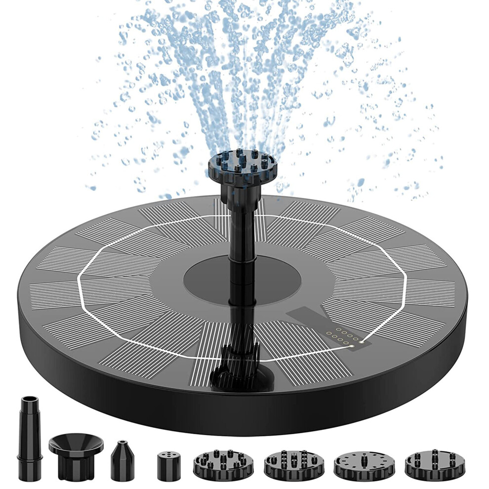 Solar Powered Fountain Solar Bird Bath Pump with 6 Fountain Nozzles