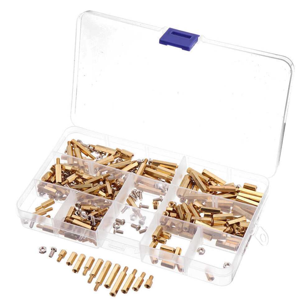 M3BH5 300Pcs M3 Brass Hex Column Standoff Support Spacer Pillar For PCB Board Screw Nut Assortment Set