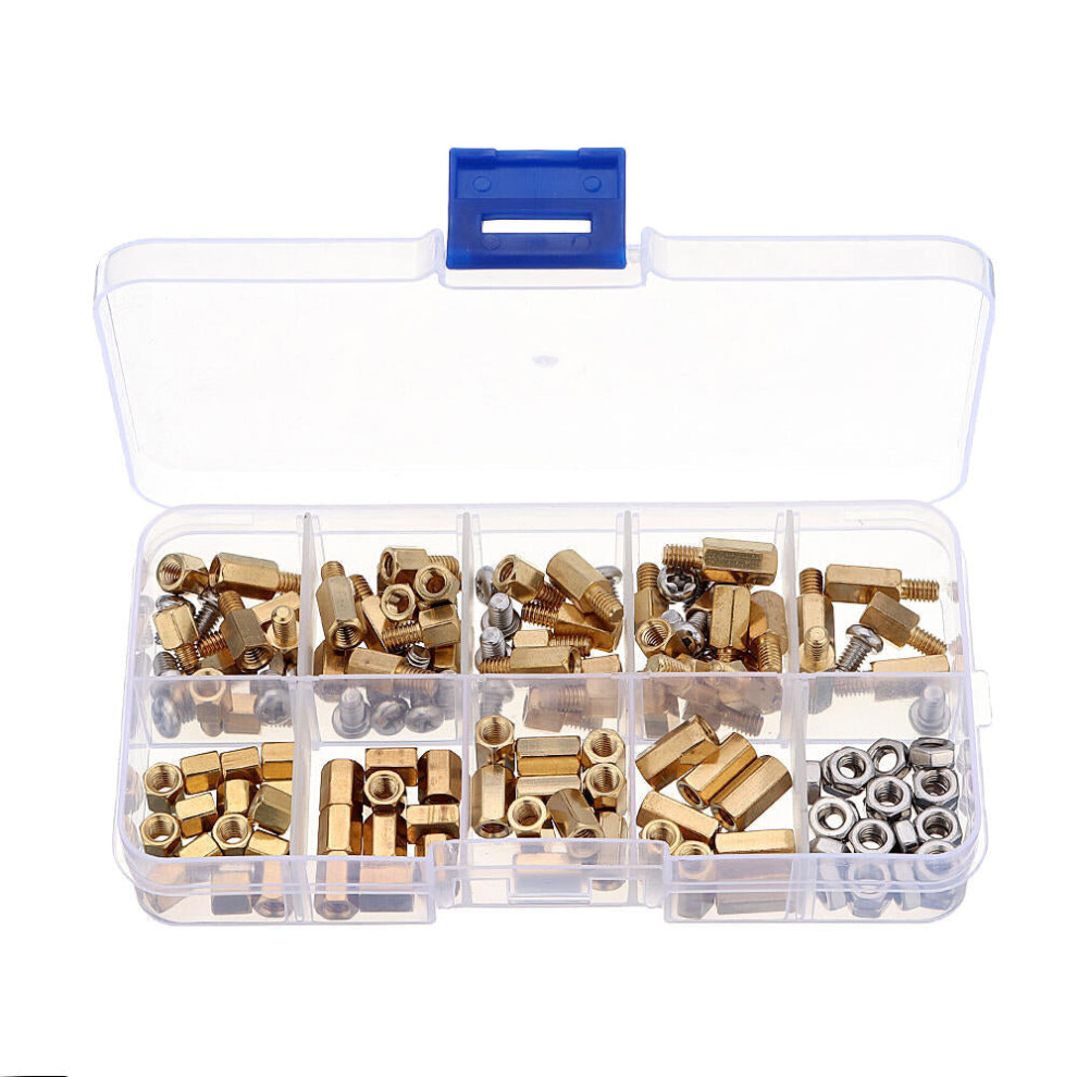 M4BH2 136Pcs M4 Brass Hex Column Standoff Support Spacer Pillar For PCB Board Screw Nut Assortment Set