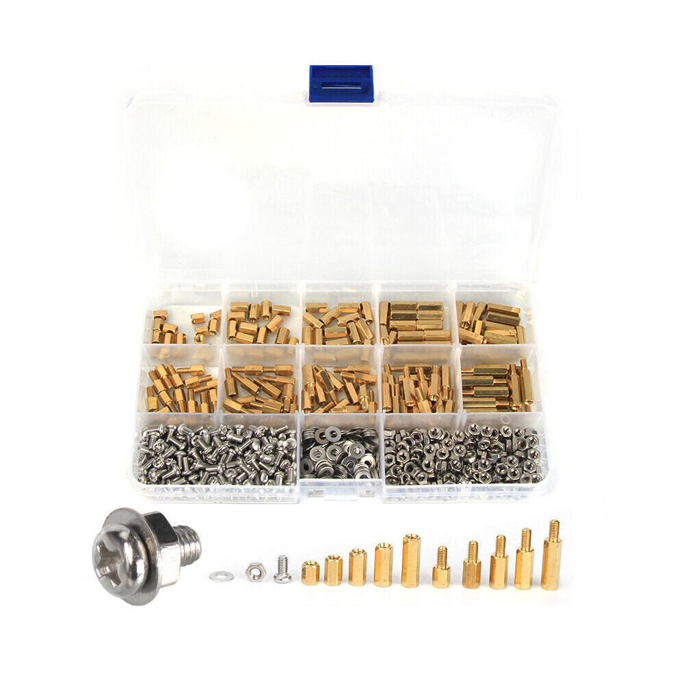 M3BH6 750Pcs M3 Brass Male-Female Hex Column Standoff Support Spacer Pillar 304 Stainless Steel Bolt And Cross Screw Nut Assortment for PCB Board