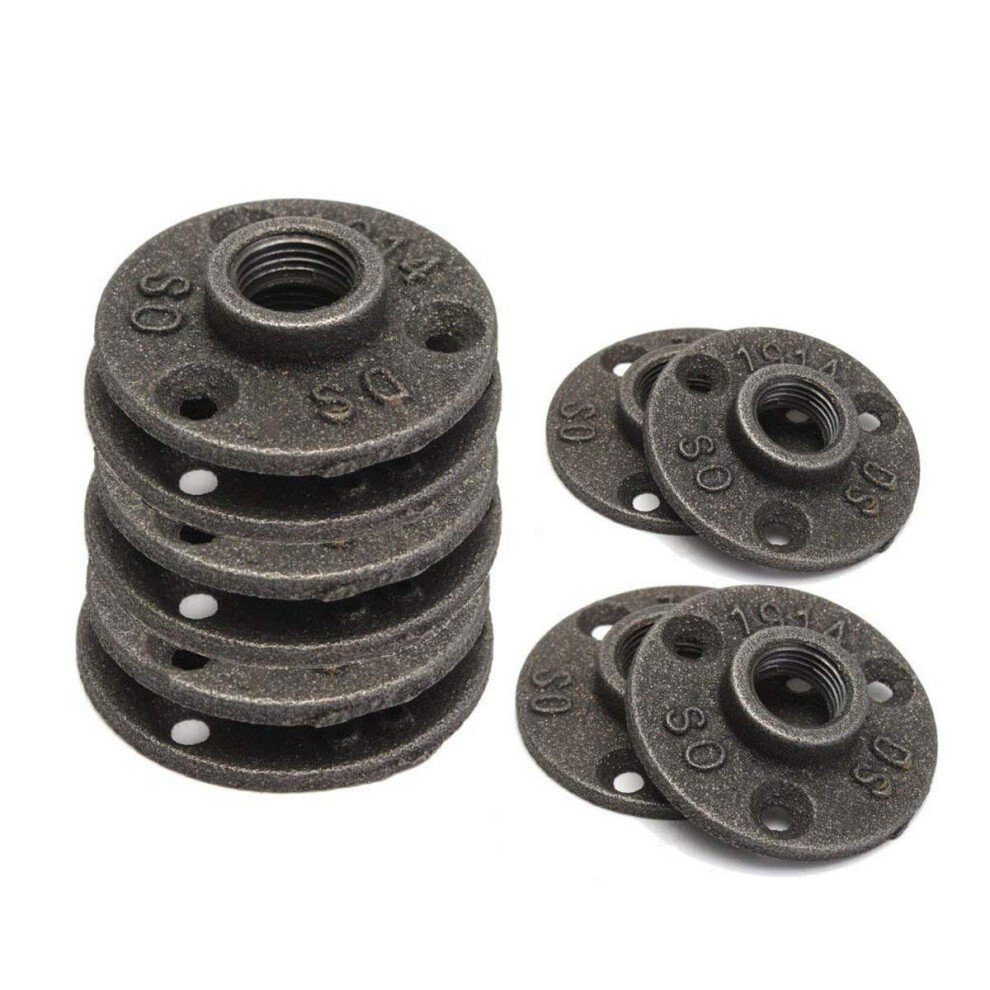 10Pcs 3/4 Inch Black Malleable Threaded Floor Flange Iron Pipe Fittings Wall Mount 3654659391513