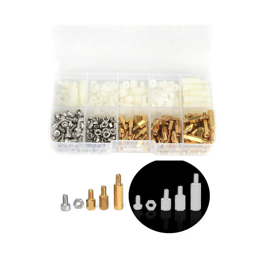 360Pcs M3 Male-Female Brass Nylon Hex Column Standoff Support Spacer Pillar Screw Nut Bolt Assortment Kit For Pcb Board 3654659229939