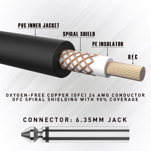 Metal 6.35mm Jack To 6.35mm Jack Connector 3M/10FT PVC Cable Digital Audio Cable 2