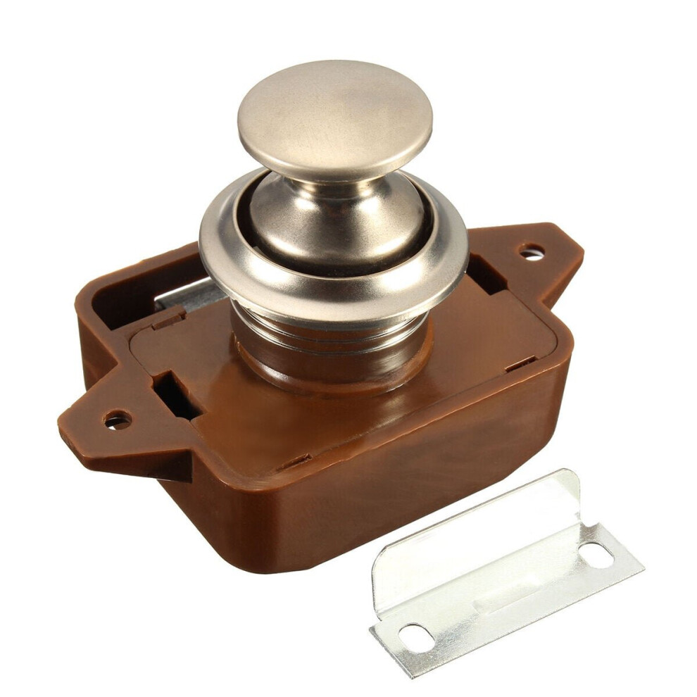 Push Button Drawer Cupboard Door Latch Lock Caravan Motorhome Cabinet Brown Knob