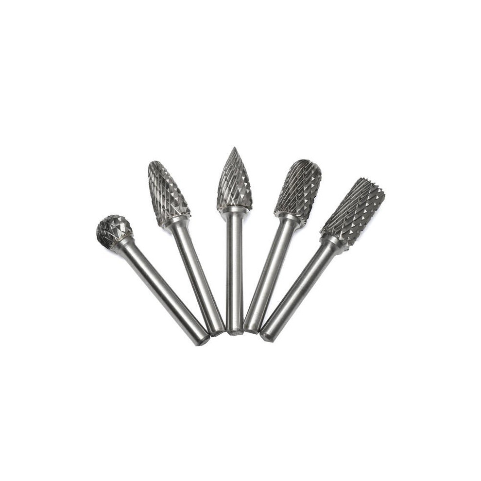 5pcs 6mm Shank Tungsten Carbide Burrs 12mm Head Rotary Cutter Engraving Bits Set