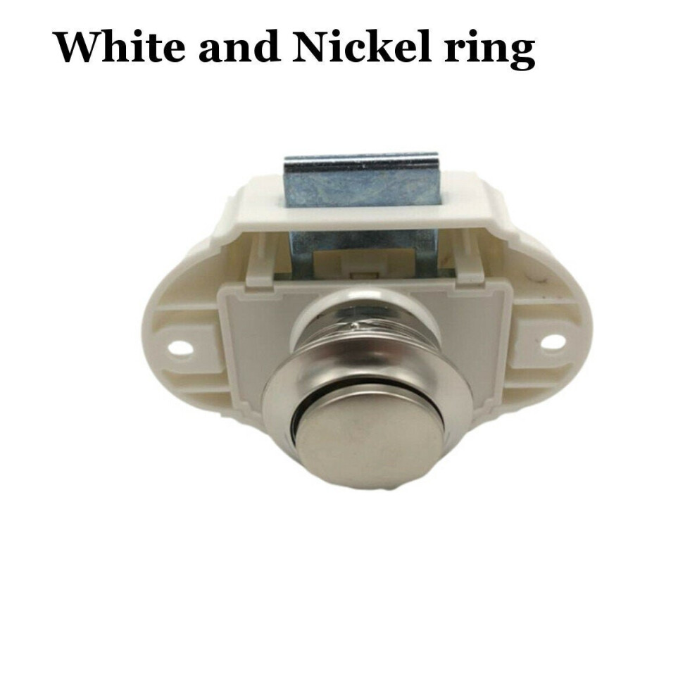 (White and Nickel ring) Push Button Catch Lock Drawer Cupboard Door Motorhome Caravan Cabinet Latch Knob