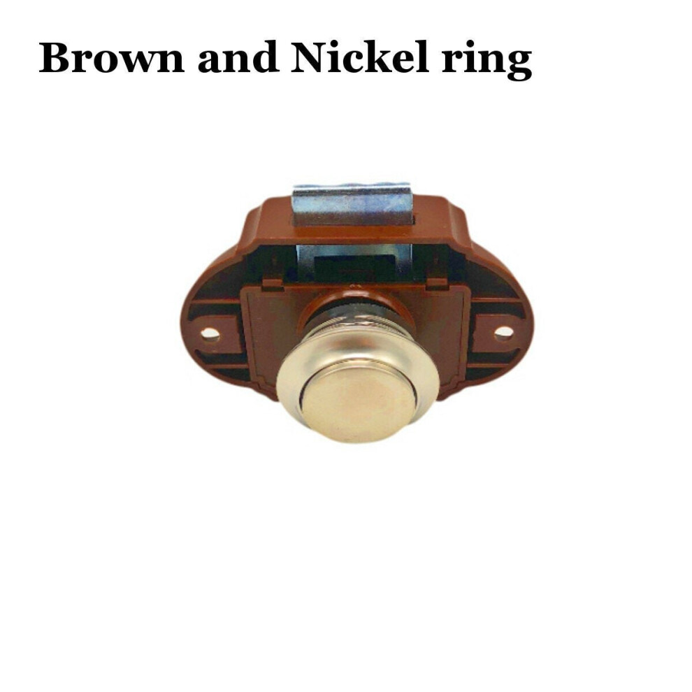 (Briwn and Nickel ring) Push Button Catch Lock Drawer Cupboard Door Motorhome Caravan Cabinet Latch Knob