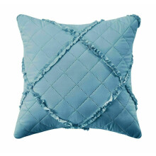 (Blue, Filled Cushion 17" x 17") Ruffle Embossed Quilted Bedspread Bed Throw Single Double King Size Bedding Set