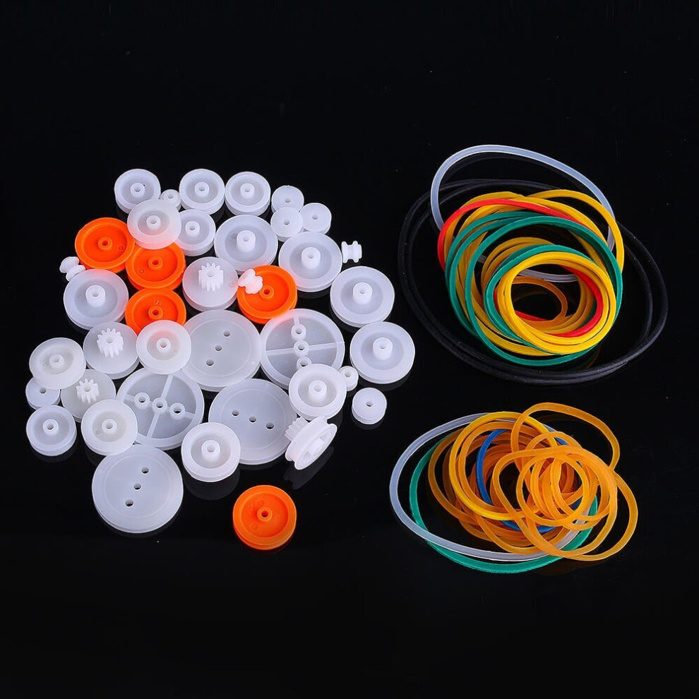 84pcs Pulley Plastic Gears Kit Rubber Band Pulley Belt Shaft Robot Motor Bevel Set