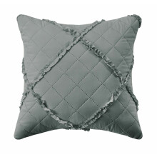 (Grey, Filled Cushion 17" x 17") Ruffle Embossed Quilted Bedspread Bed Throw Single Double King Size Bedding Set