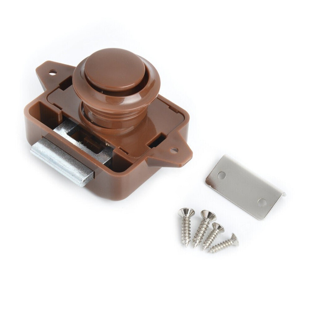 (Brown) Camper Car Push Lock RV Caravan Boat Motor Home Cabinet Drawer Latch Button