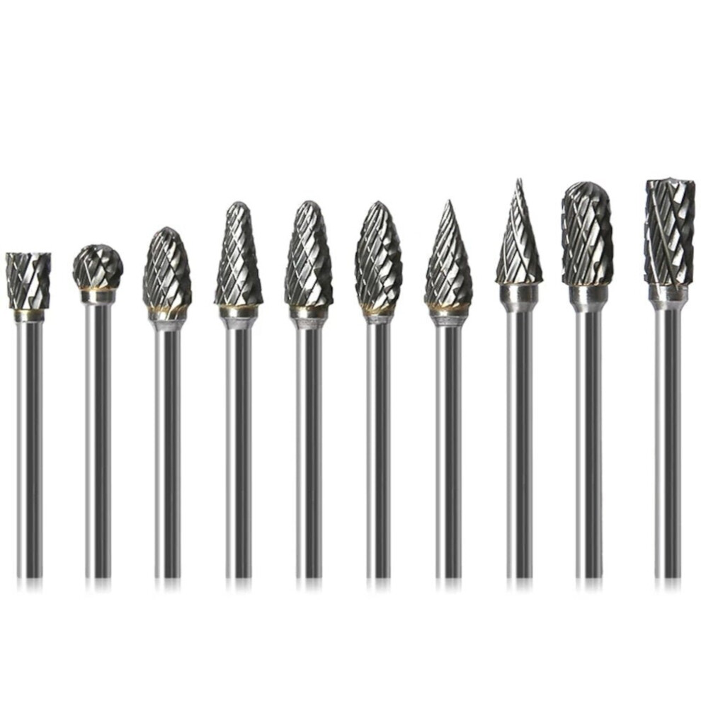 10Pcs Carbide Tungsten Steel Electric Drill Grinding Head Rotary File Tungsten Steel Milling Cutter Wood Working Wood Carving 3654659276452