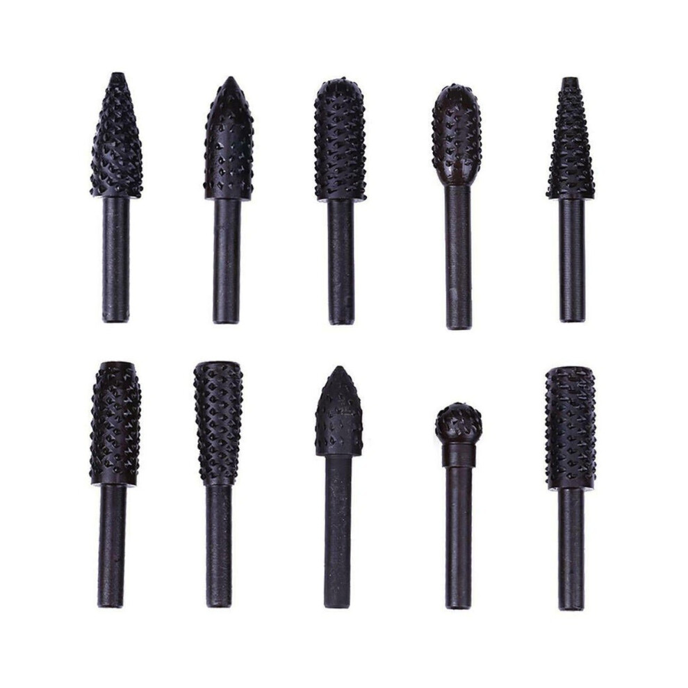 10pcs Rotary Burr Set 6mm Shank Wood Carving Polish Grinding Rasp Drill Bit Tool