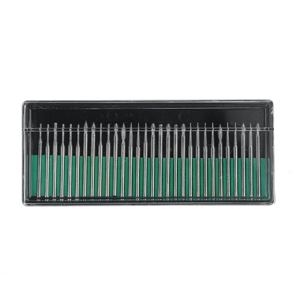 30pcs 3mm Shank Diamond Grinding Burr Needle Point Engraving Carving Polishing Glass Jade Stone Drill Bit Rotary Tool Set