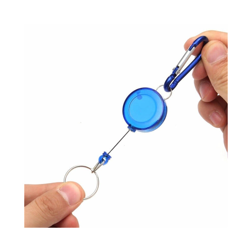 Badge Reel Telescopic Key Buckle Carabiner Recoil Retractable Holder Chain Blue