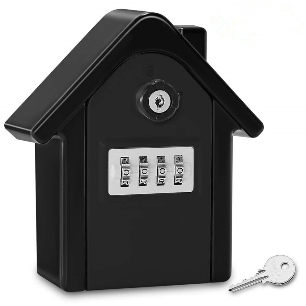 (Black) Aluminum Alloy Password Box Wall Mounted Key Lock Box 4 Digit Code Combination Key Storage Box for Realtor Construction Indoor Outdoor Room Escape