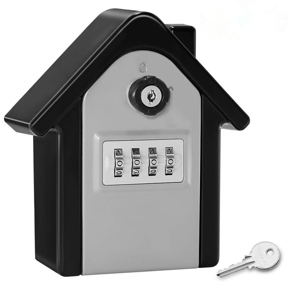 (Grey) Aluminum Alloy Password Box Wall Mounted Key Lock Box 4 Digit Code Combination Key Storage Box for Realtor Construction Indoor Outdoor Room Escape