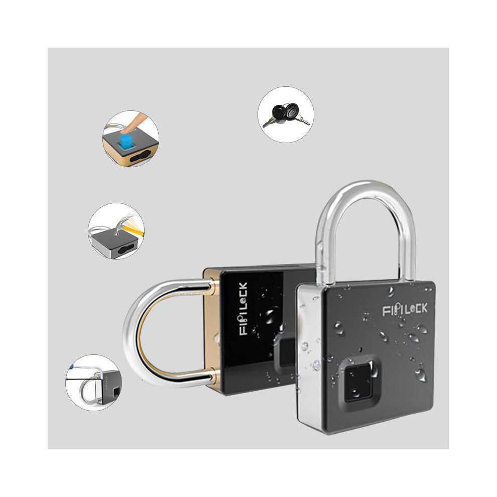 (Gold) Smart Fingerprint Padlock Outdoor Travel Lock IP65 Waterproof Biometric Intelligent Fingerprint Key Anti-Theft Lock With Key