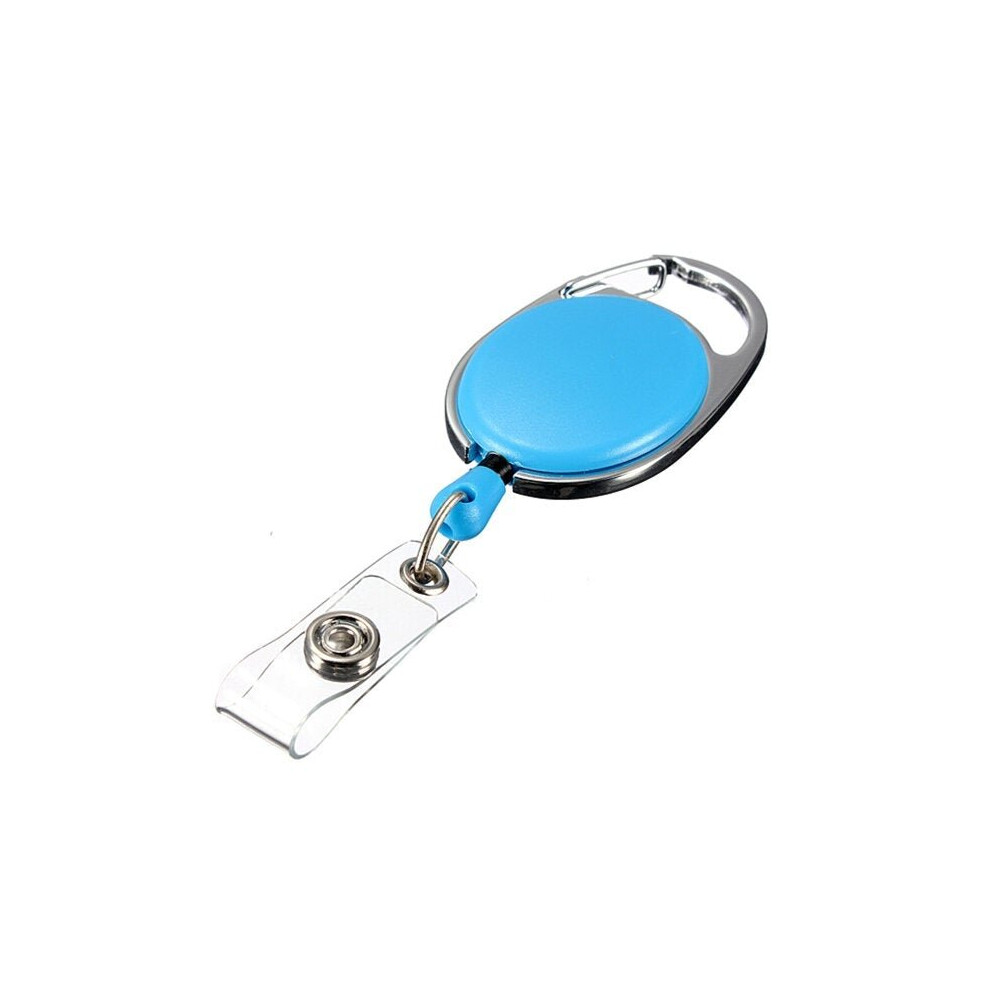 (Blue) Retractable Reel Keyring Clip Carabiner Recoil Key Ring Chain ID Card Holder