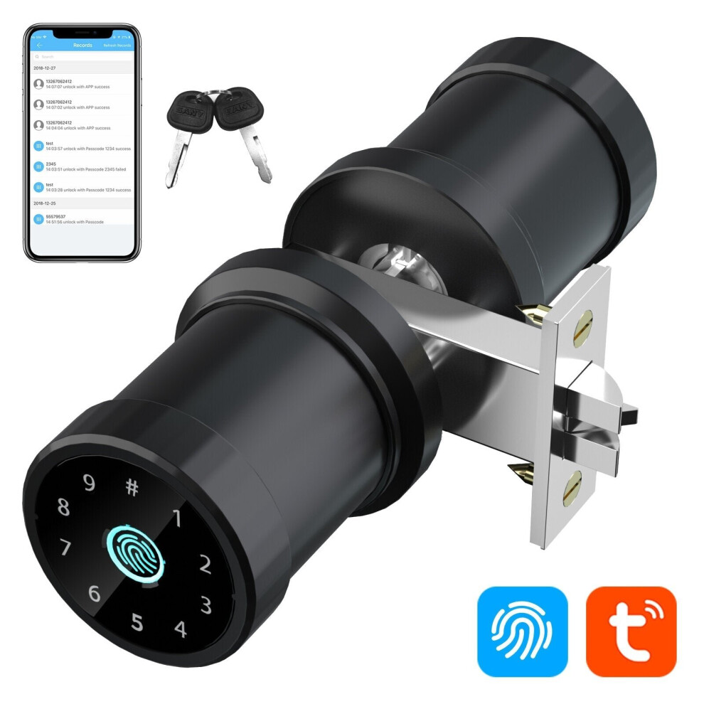 (Black, Without Gateway) Smart Fingerprint Lock Keypad Door Knob With Key Entry Door Lock Code Locks Door Knob Auto Lock For Home Office Hotel Bedroom-image-OPC-P999C92-NEW