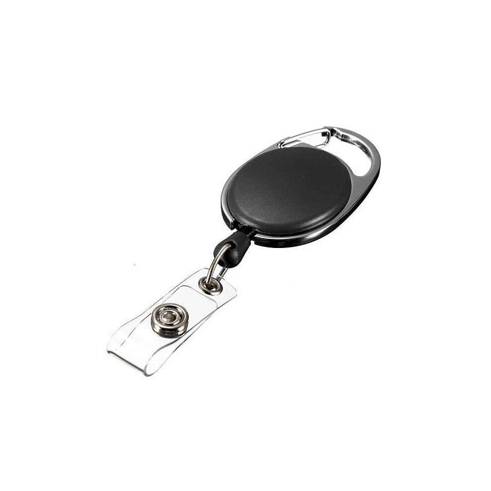 (Black) Retractable Reel Keyring Clip Carabiner Recoil Key Ring Chain ID Card Holder