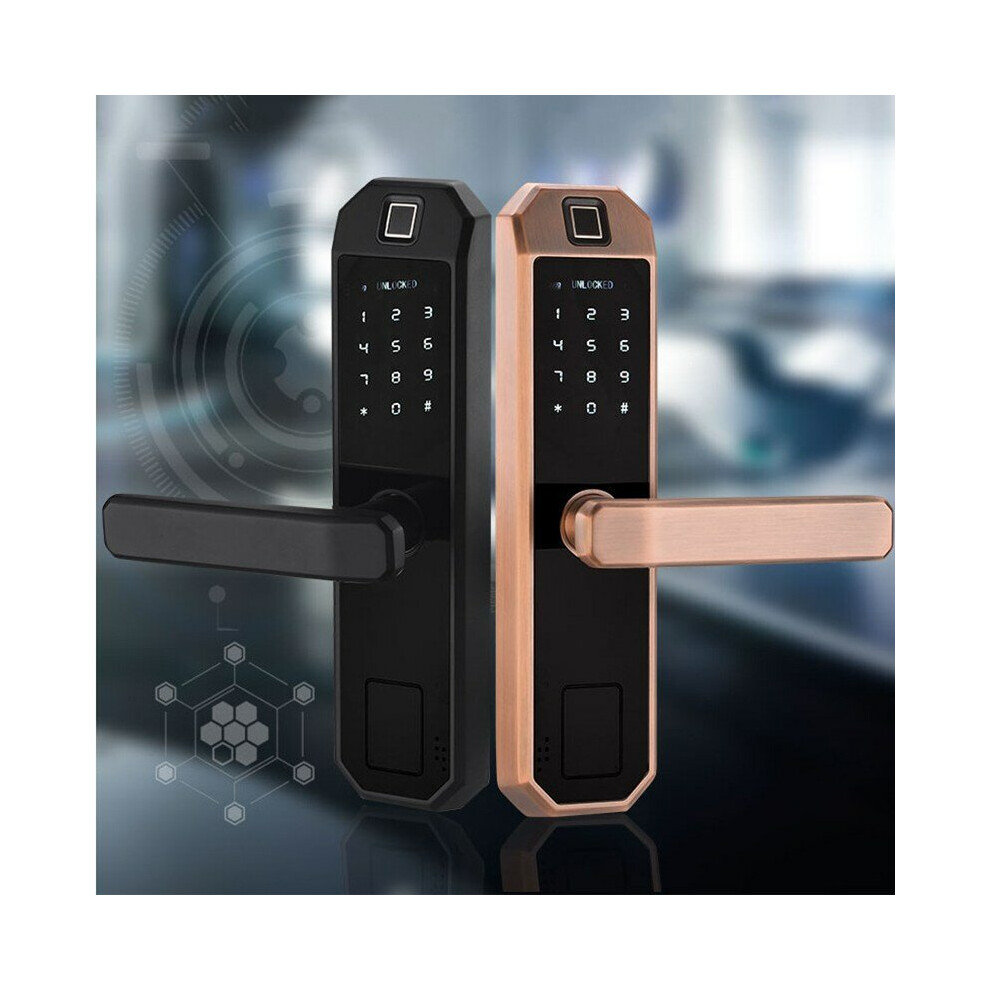 (Red Bronze, Single Tongue) Smart Fingerprint Door Lock With Keypad Electronic Intelligent Security Lock Household Bedroom Anti-theft Door Password Card Key Locker