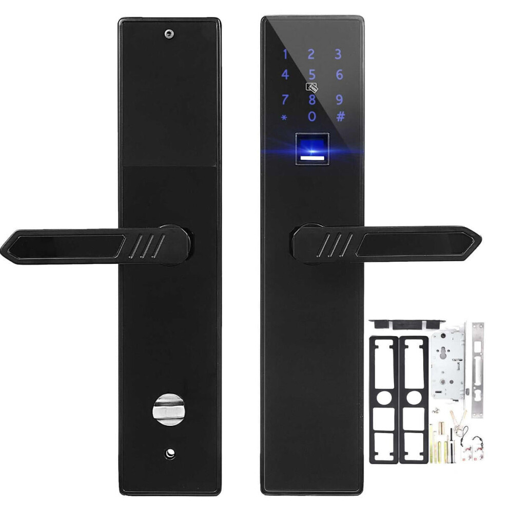 (.black) 4in1 Digital Smart Door Anti-theft Lock Biometric Fingerprint Digital Code Electronic Deadbolt Control Security