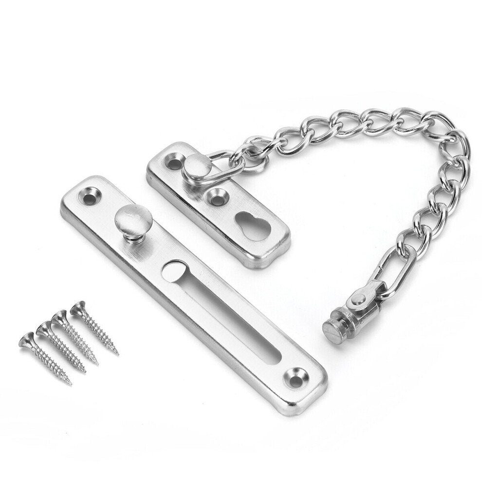 (Silver) Stainless Steel Strong Security Door Chain Solid Home Safety Guard Lock Catch