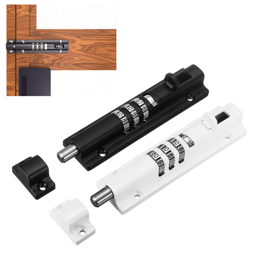 (white) Door Bolt Lock Sliding Combination Code Resettable For Gate Shed Garage Cabinet 2