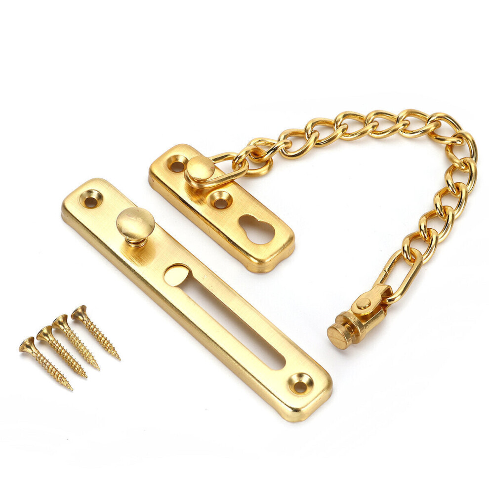 (Gold) Stainless Steel Strong Security Door Chain Solid Home Safety Guard Lock Catch