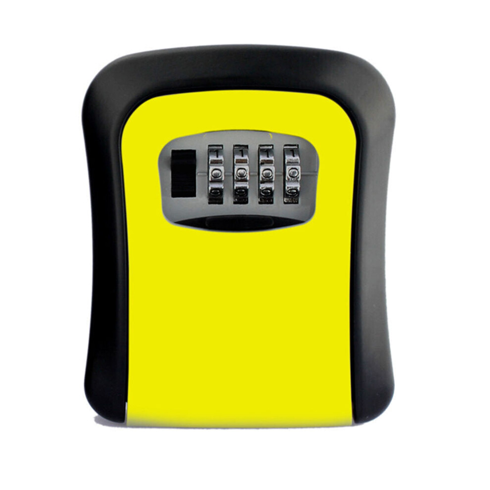 (Yellow) Aluminum Alloy Password Box Wall Mounted Key Lock Box 4 Digit Code Combination Key Storage Lock Box for Realtor Construction Room Escape