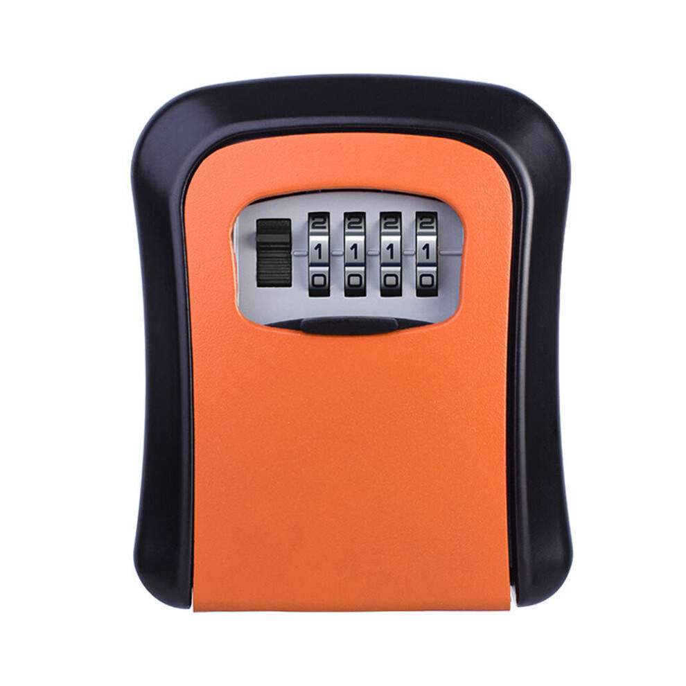 (Orange) Aluminum Alloy Password Box Wall Mounted Key Lock Box 4 Digit Code Combination Key Storage Lock Box for Realtor Construction Room Escape