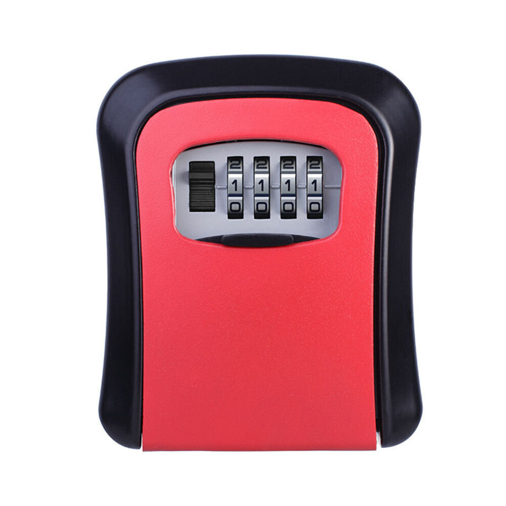 (Red) Aluminum Alloy Password Box Wall Mounted Key Lock Box 4 Digit Code Combination Key Storage Lock Box for Realtor Construction Room Escape