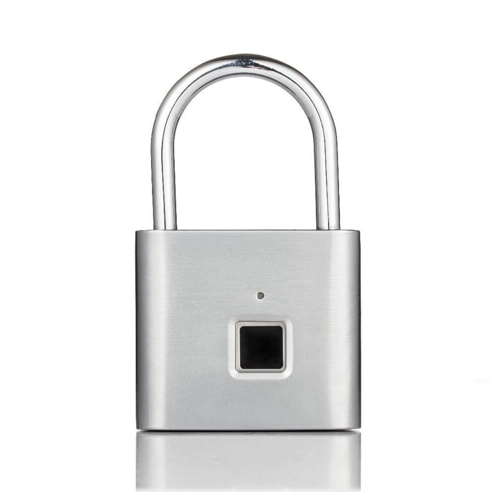 (Silver) Fingerprint Lock Security Keyless Smart Padlock Usb Rechargeable Digital Quick Unlock Door Lock 3654659379979