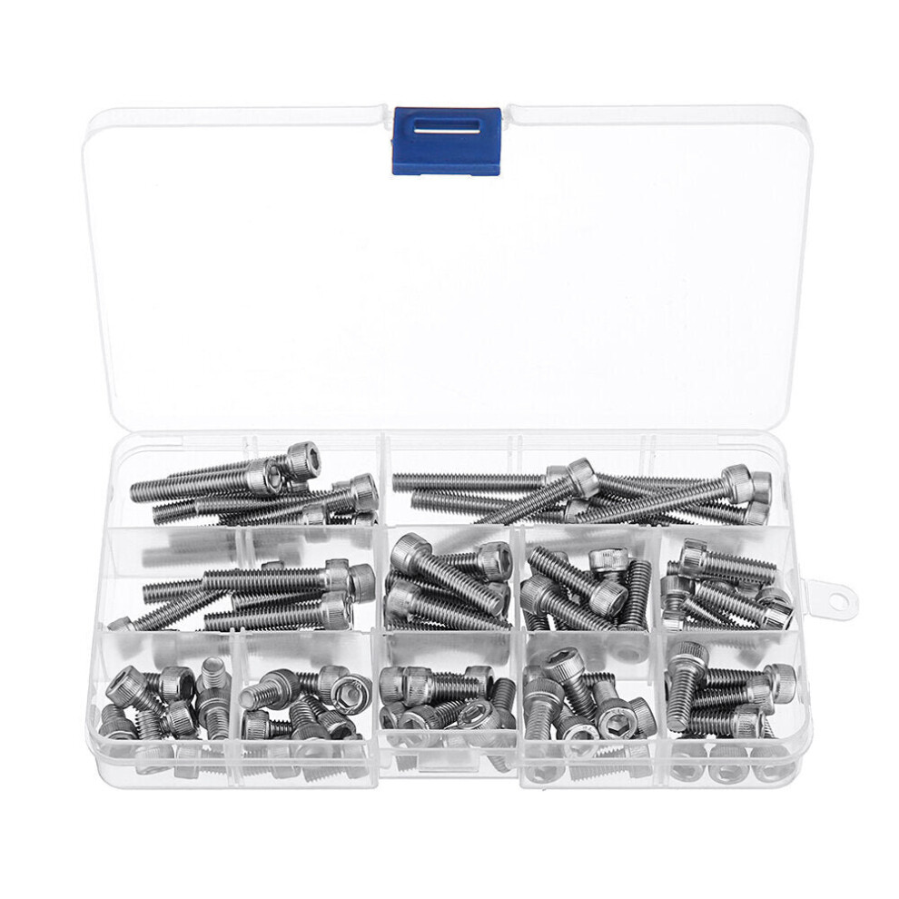 88Pcs M6 Hex Socket Cap Head Screw Bolts Assortment Set 304 Stainless Steel