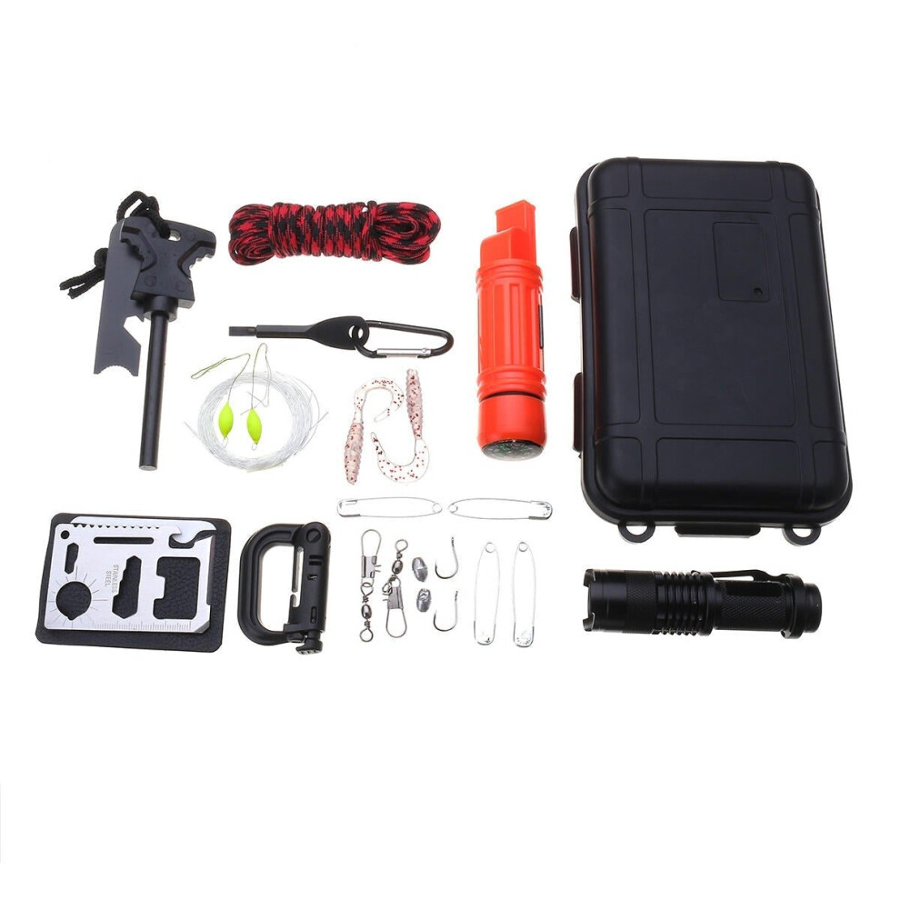 Emergency Survival Gear Kit SOS Tools With Umbrella Rope Compass Whistle Carabiner