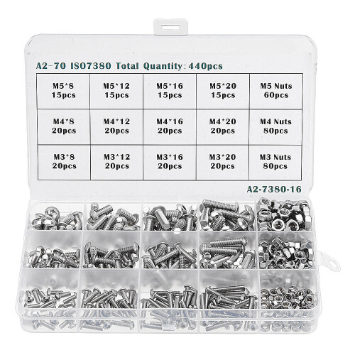M3 M4 M5 Carbon Steel Screw Hex Socket Cap Head Bolt Nut Assortment 440Pcs 2