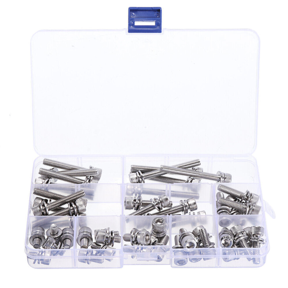 50Pcs M6 Hex Socket Knurled Cap Head Screw 304 Stainless Steel Bolt Assortment Set