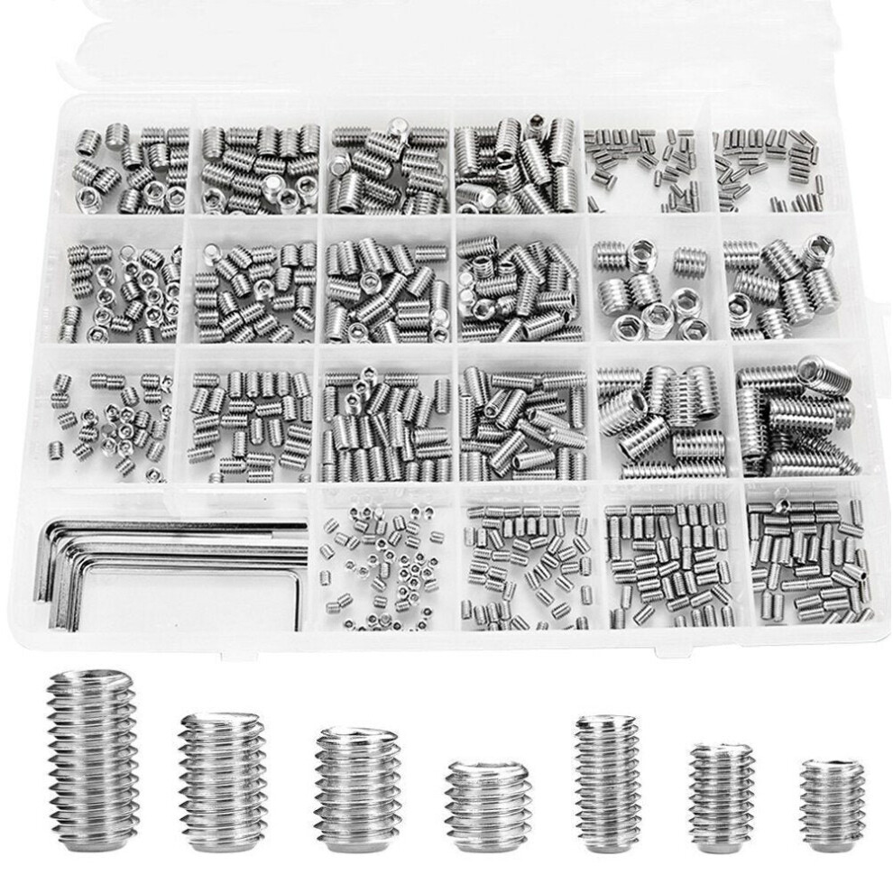 660Pcs M2.5-M8 Stainless Steel Hex Allen Grub Screw Socket Flat Point Set With 6pcs Wrench Assortment Kit Internal Hex Drive Cup-Point